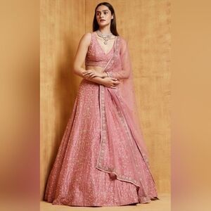 Pastel Pink Satin Embroidered A Line Lehenga Choli